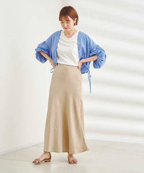 DouDou(ドゥドゥ)の「ブライトレーヨンサテンスカート(スカート・レディース・ベージュ/グリーン/ブルー・FREE)」の4枚目の写真