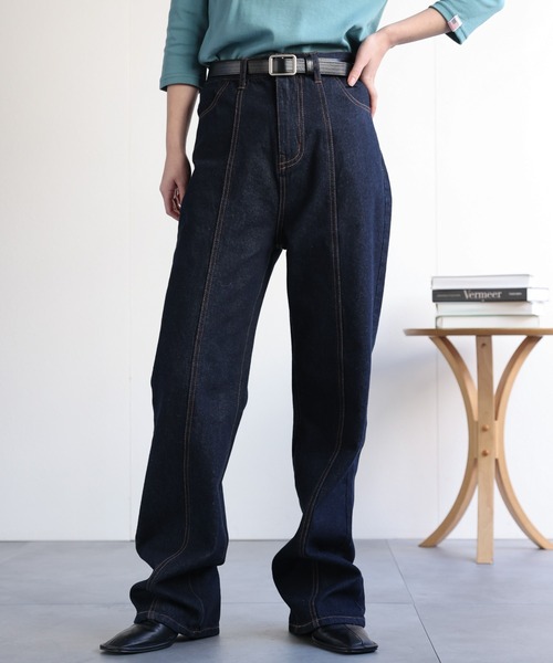 ap retro(アプレトロ)の「キリカエセミフレアデニムパンツ / フリンジデニムパンツ(デニムパンツ・レディース・インディゴブルー/ブルー/サックスブルー・SMALL/MEDIUM/LARGE)」の2枚目の写真