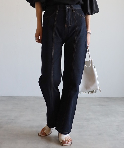 ap retro(アプレトロ)の「キリカエセミフレアデニムパンツ / フリンジデニムパンツ(デニムパンツ・レディース・インディゴブルー/ブルー/サックスブルー・SMALL/MEDIUM/LARGE)」の7枚目の写真