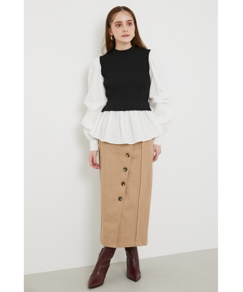 rienda（リエンダ）の「フロントボタンタックポイントスカート（スカート・レディース・ブラック/ピンク/ベージュ・MEDIUM/SMALL）」の3枚目の写真