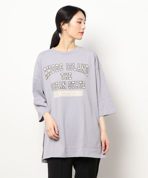 Samansa Mos2 blue(サマンサモスモスブルー)の「プリントチュニックTシャツ(Tシャツ/カットソー・レディース・グレー/モカ/ライトベージュ・フリ-)」の2枚目の写真