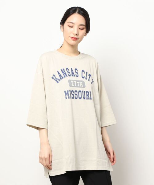 Samansa Mos2 blue(サマンサモスモスブルー)の「プリントチュニックTシャツ(Tシャツ/カットソー・レディース・グレー/モカ/ライトベージュ・フリ-)」の6枚目の写真