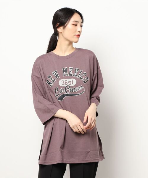 Samansa Mos2 blue(サマンサモスモスブルー)の「プリントチュニックTシャツ(Tシャツ/カットソー・レディース・グレー/モカ/ライトベージュ・フリ-)」の7枚目の写真