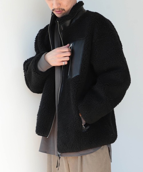 BEAMS LIGHTS（ビームスライツ）の「BEAMS LIGHTS / シープレザー ボアフリース ブルゾン 21（ブルゾン・メンズ・ベージュ/ブラック・SMALL/MEDIUM/LARGE）」の13枚目の写真