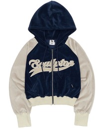 トップス SCULPTOR Velour Track Zip-Up Hoodie NAVY Womens Navy Blue Velour Hoodie | Track Jacket | Sweatsedo
