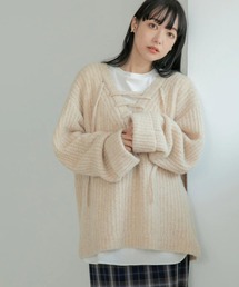 LOWRYS FARM | 2WAYメランジレースアップLS 236934(ニット/セーター)