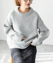 IENA | AQUA 3G カーブ袖クルーネックプルオーバー◆(ニット/セーター)