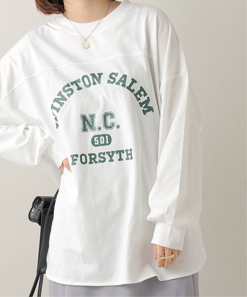 frames RAY CASSIN(フレームスレイカズン)の「OE天竺カレッジロゴBIGロンT(Tシャツ/カットソー・レディース・ベージュ/オフホワイト/杢グレー・FREE)」の21枚目の写真