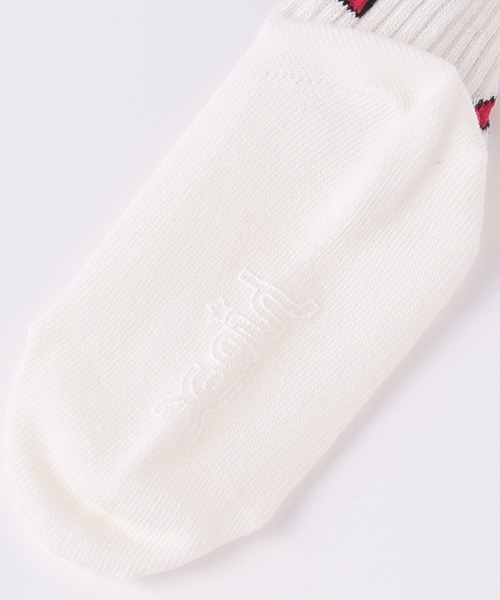 X-girl Stages(エックスガールステージス)の「配色ミルズロゴソックス【日本製】(ソックス/靴下・キッズ・パープル/ホワイト/ブラック・15-17cm/19-21cm/13-15cm/17-19cm)」の8枚目の写真