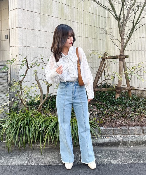 frunco（フランコ）の「ドット柄ボウタイブラウス（シャツ/ブラウス・レディース・ブラック/ホワイト・FREE）」の5枚目の写真