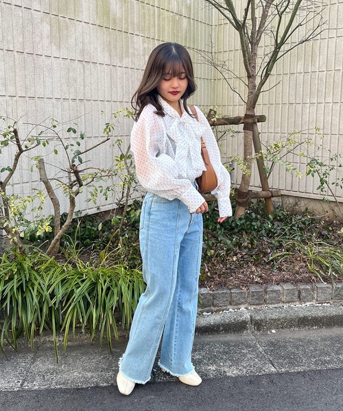 ブラウス シャツ ドット柄ボウタイブラウス レディース miniministore ドット柄 ボウタイブラウス レディース夏