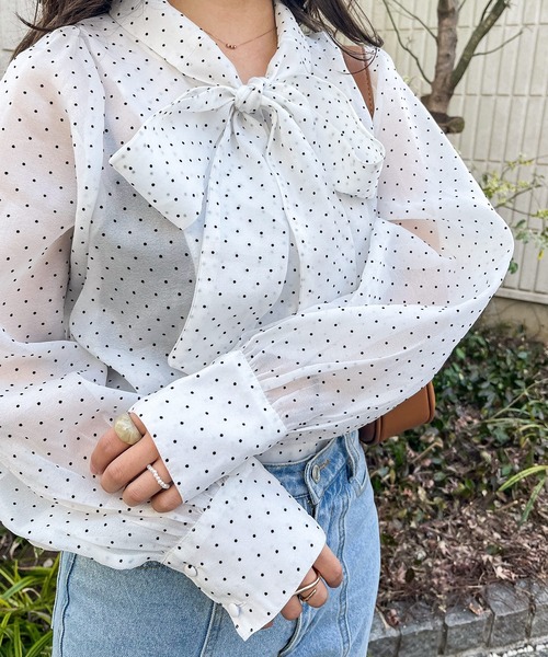 frunco（フランコ）の「ドット柄ボウタイブラウス（シャツ/ブラウス・レディース・ブラック/ホワイト・FREE）」の9枚目の写真