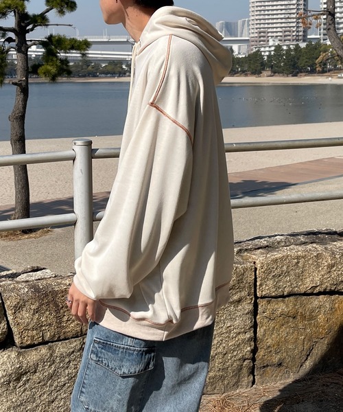 PairPair（ペアペア）の「配色ステッチフーディー(ユニセックス)（パーカー・レディース・ライトブルー/アイボリー/スミクロ・フリー）」の6枚目の写真