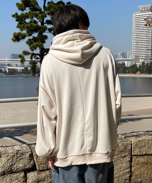 PairPair（ペアペア）の「配色ステッチフーディー(ユニセックス)（パーカー・レディース・ライトブルー/アイボリー/スミクロ・フリー）」の7枚目の写真