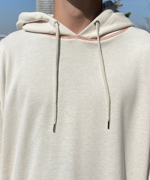 PairPair（ペアペア）の「配色ステッチフーディー(ユニセックス)（パーカー・レディース・ライトブルー/アイボリー/スミクロ・フリー）」の8枚目の写真