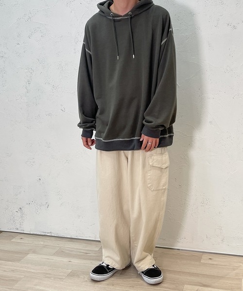 PairPair（ペアペア）の「配色ステッチフーディー(ユニセックス)（パーカー・レディース・ライトブルー/アイボリー/スミクロ・フリー）」の17枚目の写真