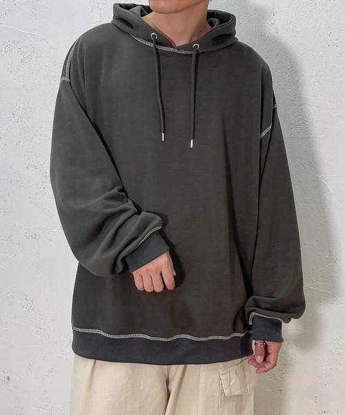 PairPair（ペアペア）の「配色ステッチフーディー(ユニセックス)（パーカー・レディース・ライトブルー/アイボリー/スミクロ・フリー）」の18枚目の写真