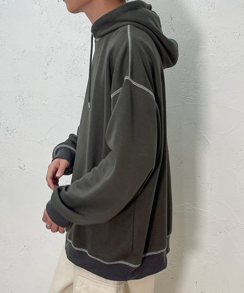 PairPair（ペアペア）の「配色ステッチフーディー(ユニセックス)（パーカー・レディース・ライトブルー/アイボリー/スミクロ・フリー）」の19枚目の写真