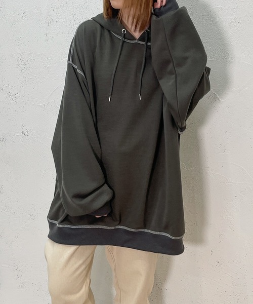 PairPair（ペアペア）の「配色ステッチフーディー(ユニセックス)（パーカー・レディース・ライトブルー/アイボリー/スミクロ・フリー）」の14枚目の写真