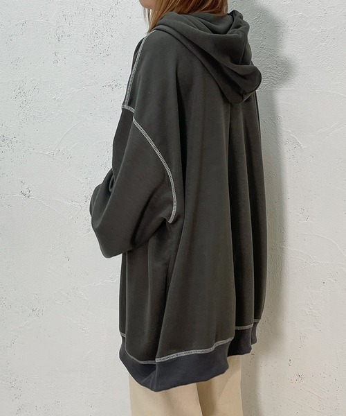 PairPair（ペアペア）の「配色ステッチフーディー(ユニセックス)（パーカー・レディース・ライトブルー/アイボリー/スミクロ・フリー）」の15枚目の写真