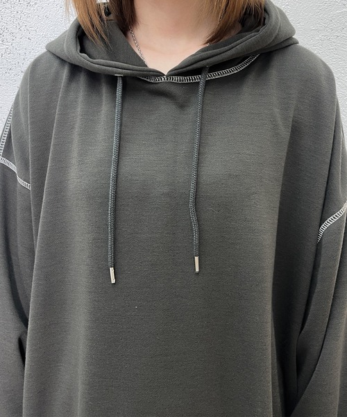 PairPair（ペアペア）の「配色ステッチフーディー(ユニセックス)（パーカー・レディース・ライトブルー/アイボリー/スミクロ・フリー）」の21枚目の写真