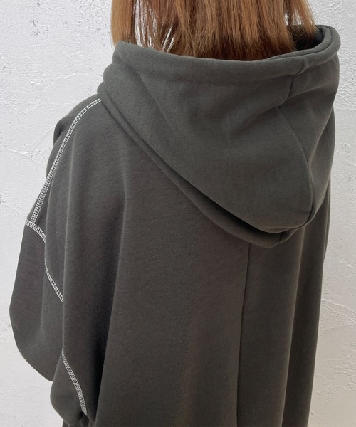 PairPair（ペアペア）の「配色ステッチフーディー(ユニセックス)（パーカー・レディース・ライトブルー/アイボリー/スミクロ・フリー）」の22枚目の写真