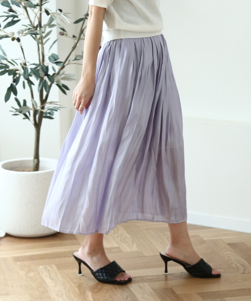 Lamoa（ラモア）の「Lamoa/ボリューム シワ加工 フレア スカート（スカート・レディース・グレー/ブラック/ライトグリーン/パープル/アイボリー/ホワイト/ピンク・FREE）」の6枚目の写真