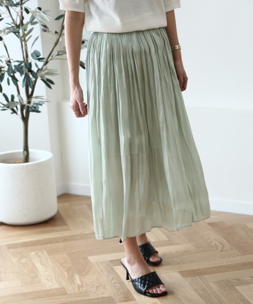 Lamoa（ラモア）の「Lamoa/ボリューム シワ加工 フレア スカート（スカート・レディース・グレー/ブラック/ライトグリーン/パープル/アイボリー/ホワイト/ピンク・FREE）」の5枚目の写真