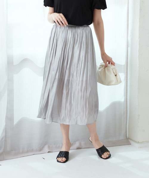 Lamoa（ラモア）の「Lamoa/ボリューム シワ加工 フレア スカート（スカート・レディース・グレー/ブラック/ライトグリーン/パープル/アイボリー/ホワイト/ピンク・FREE）」の18枚目の写真