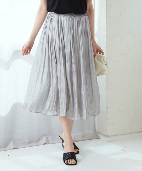 Lamoa（ラモア）の「Lamoa/ボリューム シワ加工 フレア スカート（スカート・レディース・グレー/ブラック/ライトグリーン/パープル/アイボリー/ホワイト/ピンク・FREE）」の19枚目の写真