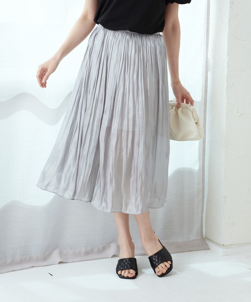 Lamoa（ラモア）の「Lamoa/ボリューム シワ加工 フレア スカート（スカート・レディース・グレー/ブラック/ライトグリーン/パープル/アイボリー/ホワイト/ピンク・FREE）」の20枚目の写真