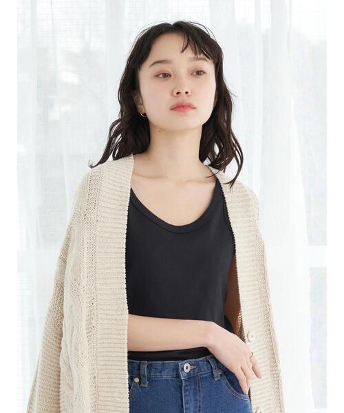 earth music&ecology（アースミュージックアンドエコロジー）の「リブタンクトップ（タンクトップ・レディース・ブラック/ライトベージュ/キャメル/オフホワイト・M/S）」の7枚目の写真