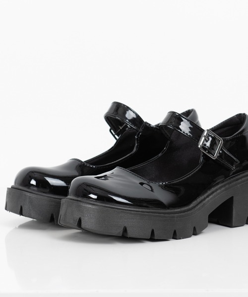 FOLLOWIN（フォロウィン）の「２パターンラウンドトゥーストラップ厚底ローファー（ローファー・レディース・ブラック/クリアブラック・23cm/24cm/25cm）」の5枚目の写真