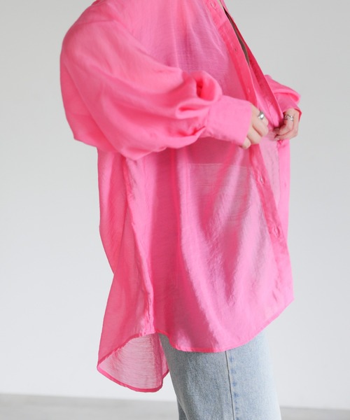select MOCA(セレクトモカ)の「シアーオーバーカラーシャツ(シャツ/ブラウス・レディース・ピンク/グリーン/オフホワイト/ブラック・FREE)」の11枚目の写真
