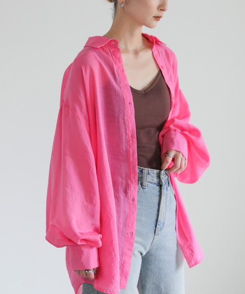 select MOCA(セレクトモカ)の「シアーオーバーカラーシャツ(シャツ/ブラウス・レディース・ピンク/グリーン/オフホワイト/ブラック・FREE)」の9枚目の写真