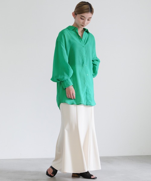 select MOCA(セレクトモカ)の「シアーオーバーカラーシャツ(シャツ/ブラウス・レディース・ピンク/グリーン/オフホワイト/ブラック・FREE)」の7枚目の写真