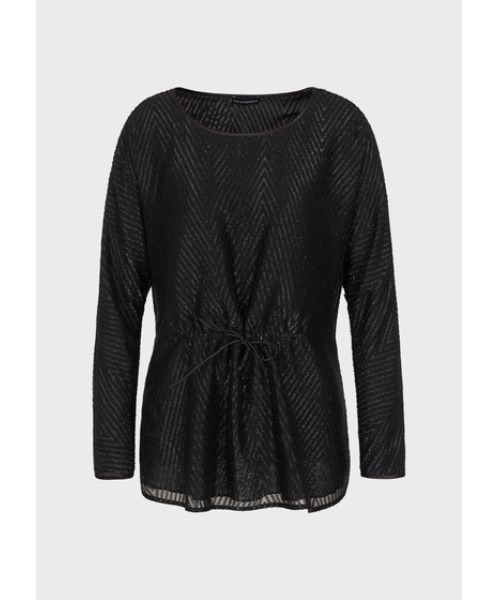 EMPORIO ARMANI(エンポリオアルマーニ)の「【エンポリオ アルマーニ】セーター ルレックスシェブロン ジャカードファブリック製 ドローストリング(ニット/セーター・レディース・ブラック・36/38)」の2枚目の写真