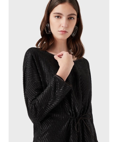 EMPORIO ARMANI(エンポリオアルマーニ)の「【エンポリオ アルマーニ】セーター ルレックスシェブロン ジャカードファブリック製 ドローストリング(ニット/セーター・レディース・ブラック・36/38)」の6枚目の写真