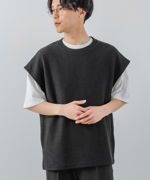 improves(インプローブス)の「変形ジャガード インレイ ニットベスト×Tシャツカットソー セパレート(ベスト・メンズ・ブルーグレー/グリーン/ブラック/オレンジ・MEDIUM/LARGE)」の2枚目の写真