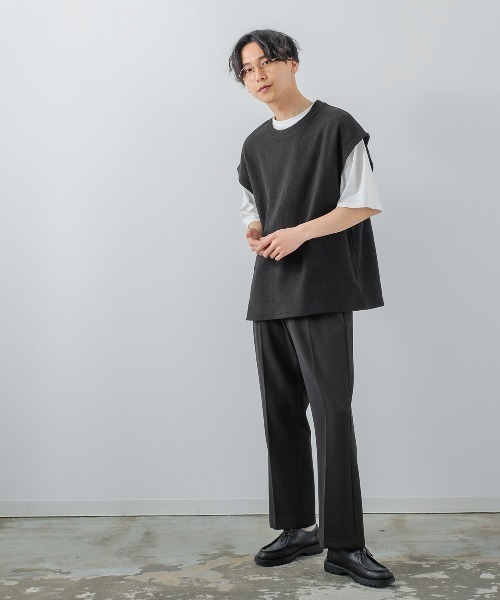 improves(インプローブス)の「変形ジャガード インレイ ニットベスト×Tシャツカットソー セパレート(ベスト・メンズ・ブルーグレー/グリーン/ブラック/オレンジ・MEDIUM/LARGE)」の5枚目の写真