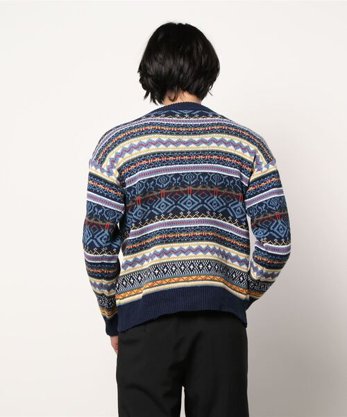 VIBGYOR（ヴィブジョー）の「【ACT -fascination design-】ビッグシルエット ノルディックボーダーニット(SP)（ニット/セーター・メンズ・ブルー/ネイビー・L/M/XL）」の4枚目の写真