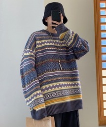 【ACT -fascination design-】ビッグシルエット ノルディックボーダーニット(SP)