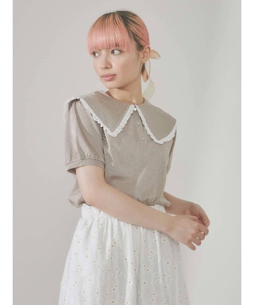 merry jenny(メリージェニー)の「フリルカラーラメポロシャツ(Tシャツ/カットソー・レディース・ブラック/ピンク/グリーン・FREE)」の3枚目の写真