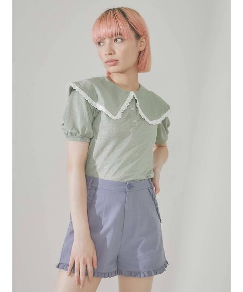 merry jenny(メリージェニー)の「フリルカラーラメポロシャツ(Tシャツ/カットソー・レディース・ブラック/ピンク/グリーン・FREE)」の16枚目の写真