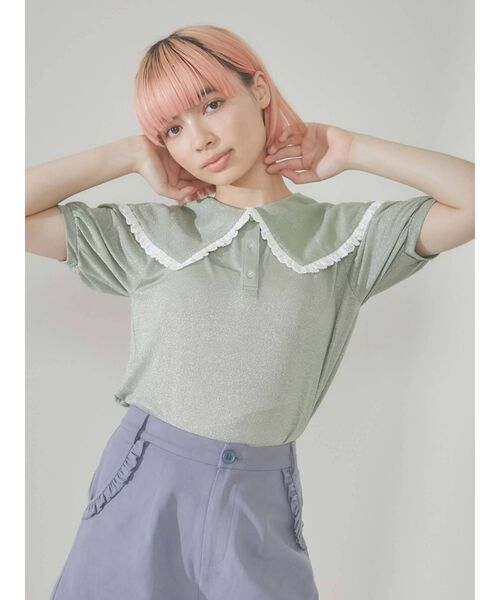 merry jenny(メリージェニー)の「フリルカラーラメポロシャツ(Tシャツ/カットソー・レディース・ブラック/ピンク/グリーン・FREE)」の17枚目の写真