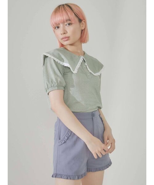 merry jenny(メリージェニー)の「フリルカラーラメポロシャツ(Tシャツ/カットソー・レディース・ブラック/ピンク/グリーン・FREE)」の19枚目の写真