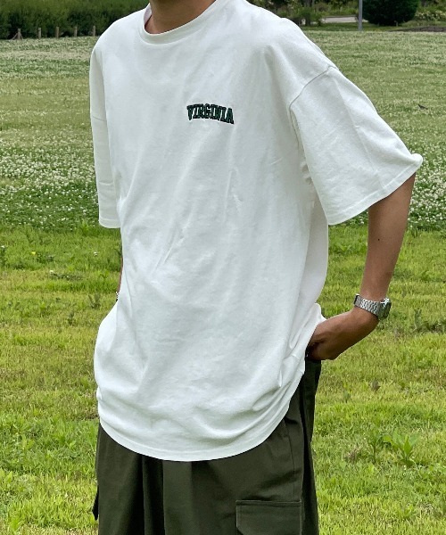 kutir(クティール)の「ワンポイント配色刺繍ロゴビッグTシャツ(Tシャツ/カットソー・メンズ・ブラック/オフホワイト/グリーン・MEDIUM/LARGE)」の1枚目の写真