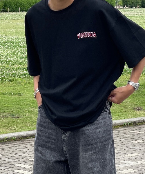 kutir(クティール)の「ワンポイント配色刺繍ロゴビッグTシャツ(Tシャツ/カットソー・メンズ・ブラック/オフホワイト/グリーン・MEDIUM/LARGE)」の2枚目の写真