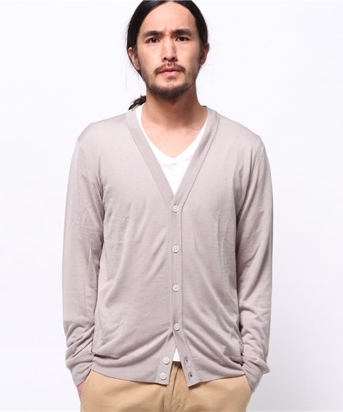 417 EDIFICE（フォーワンセブンエディフィス）の「◇16Gシルクタッチ Vネックカーディガン（カーディガン/ボレロ・メンズ・グレー/サファリグリーン/ブルー系その他/ブラック・SMALL/LARGE/MEDIUM）」の3枚目の写真