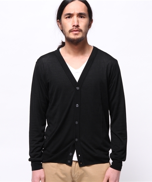 417 EDIFICE（フォーワンセブンエディフィス）の「◇16Gシルクタッチ Vネックカーディガン（カーディガン/ボレロ・メンズ・グレー/サファリグリーン/ブルー系その他/ブラック・SMALL/LARGE/MEDIUM）」の5枚目の写真